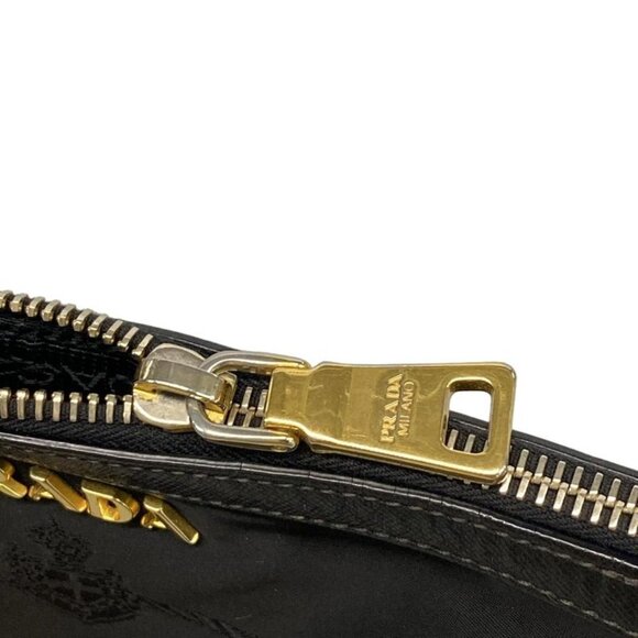 Prada Shoulder Bag Logo Jacquard Black Leather Tag - Picture 11 of 15